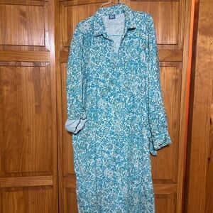 Teal Floral Long-Sleeve Shirt Dress - Ripskirt Hawaii